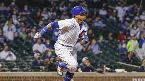 cubs javy báez batting lefty hits bp home run out of wrigley nbc chicago