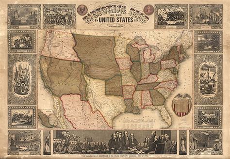 Pictorial Map Of The United States 1849 Atwood Jm
