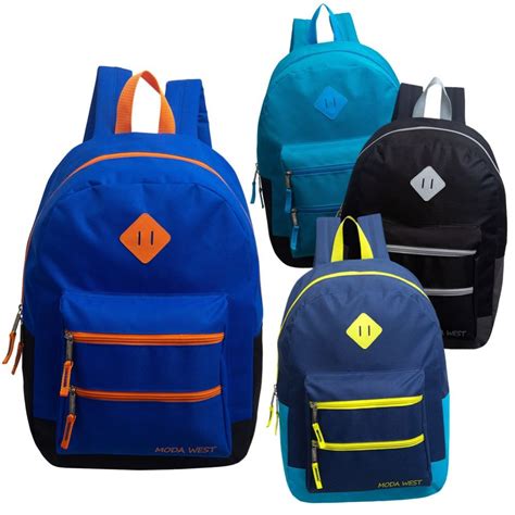24 Units Of 17 Backpacks With Dual Front Zipper Pockets In 4 Assorted