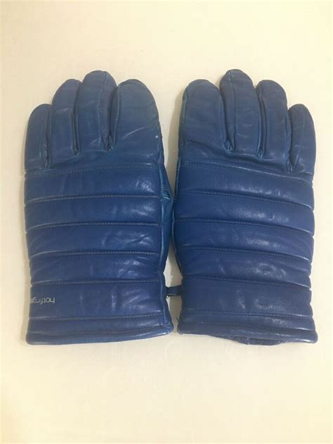 Hotfingers Blue Leather Lined Mens Large Ski Gloves Vintage Wells