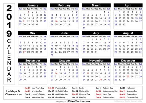 2019 Printable Calendar With Holidays Printable Calendar Calendar