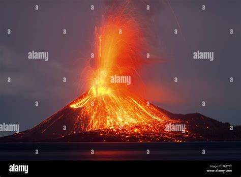 Powerful Volcanic Night Time Eruption From Anak Krakatau Volcano Sunda