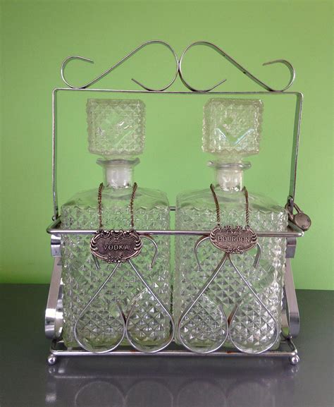 Vintage Tantalus Liquor Decanter Set With Two Pressed Glass Etsy Liquor Decanter Set Liquor