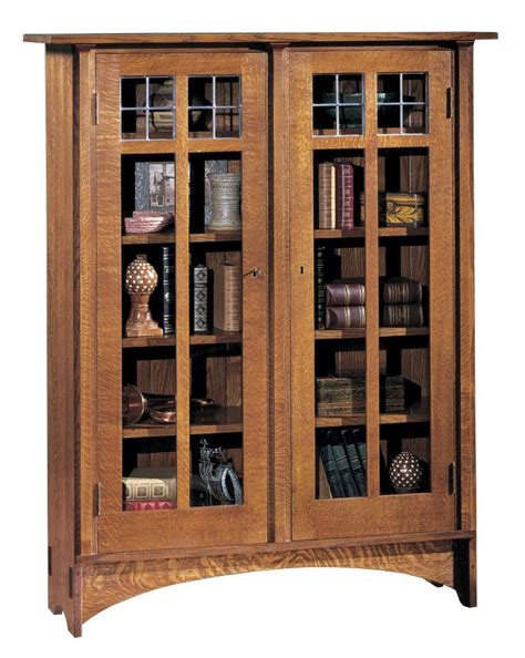 Stickley Oak Mission Classics Double Glass Door Bookcase With 8 Shelves