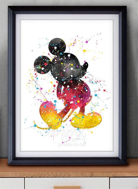 Disney Mickey Mouse Watercolor Art Poster Print Wall Decor