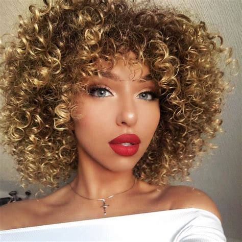 Aisi Queens Afro Wigs For Black Women Short Kinky Curly Full Wigs Brown Mixed Blonde