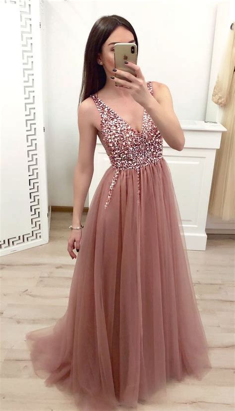 Wdg Tulle Sequins Long Pink Prom Dress With Split In Prom