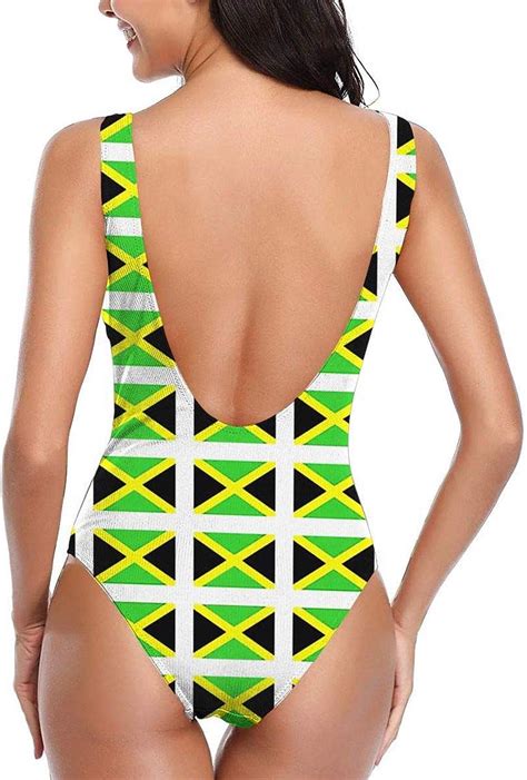 Msmm Womens Flag Of Jamaica Jamaican Flag Geometric Grid One Piece Sexy Bikini Swimsuits