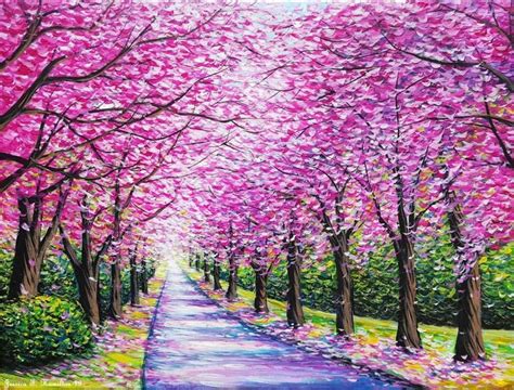 Path Of Cherry Blossoms Painting Cherry Blossom Painting Acrylic