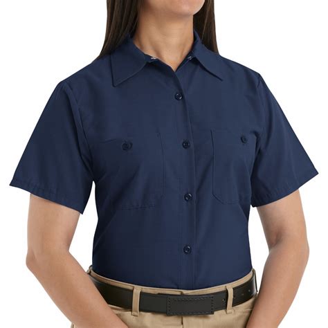 Sp23nv Womens Solid Navy Short Sleeve Industrial Work Shirt