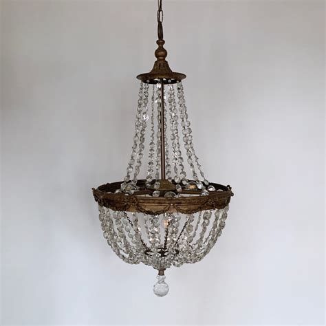 Early 1900s Large French Crystal Button Tent And Bag Chandelier