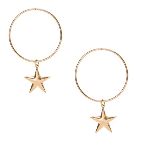 Gold Tone Circle Star Dangle Earrings Claires Us