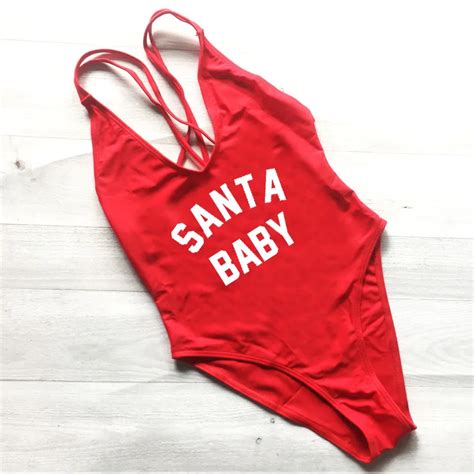 Santa Baby New Letter Print One Piece Swimwear Sexy Bathing Suit