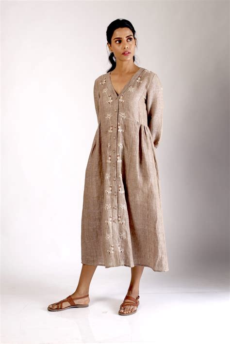 Brown Organic Cotton Silk Dress Ambrosia India