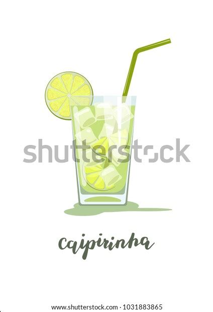 Glass Of Caipirinha Cocktail With Straw Vector Illustration Isolated On White Background