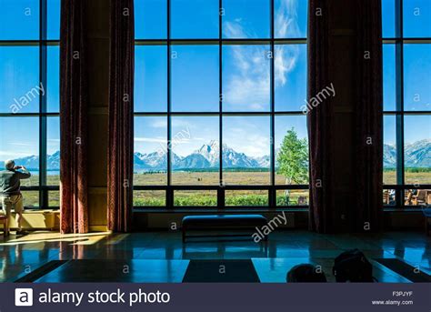 Interior Window View Of Famous And Historic Jackson Lake Lodge Grand