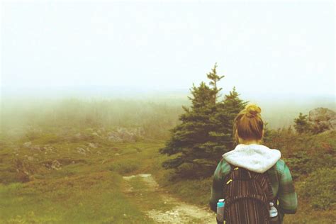 Free Images Grass Person Mountain Girl Woman Fog Hiking Meadow