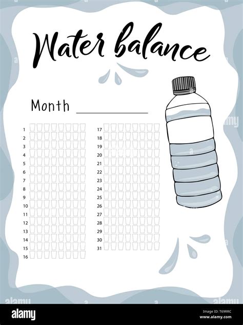 Water Consumption Per Week And Month Water Balance Vector Calendar