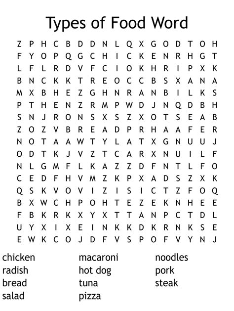 Types Of Food Word Word Search Wordmint