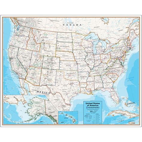 Hemispheres Contemporary Laminated Wall Map United States Rwphm09