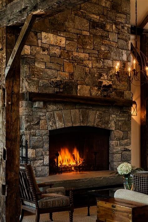 Pin By 𝑃𝑟𝑖𝑚𝑎𝑣𝑒𝑟𝑎 🌿 On Fireplaces Rustic Stone Fireplace Cabin