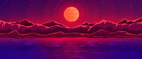 2560x1080 Moon Rays Red Space Sky Abstract Mountains