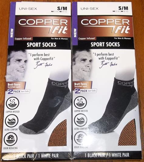 2x Copper Fit Copper Infused Sport Socks Sm 1 Black1 White Pair