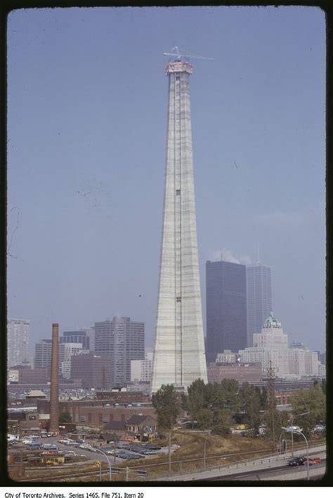 The canadian national tower, also known as the cn tower, is north america's tallest structure with a height of 1,815 feet and 5 inches (553.3 meters). This is what the CN Tower looked like when it was under construction