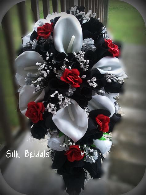 Bridal Bouquet Silk Wedding Flowers Black Red White By