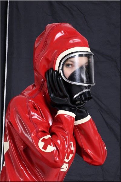 catsuit gas mask girl beautiful nurse hazmat suit latex wear heavy rubber hoods superhero