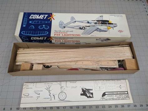 Comet P 38 Lightning Balsa Wood Flying Scale Model Kit Bid On Estates