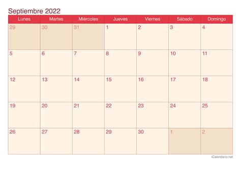 Calendario Septiembre 2022 Para Imprimir