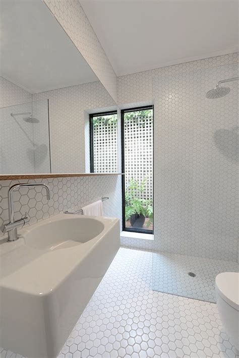 Hexagon tile is very comfortable to work with: 32 white hexagon bathroom tile ideas and pictures 2020