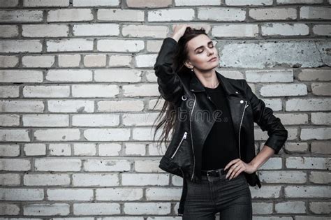 Woman In A Black Leather Jacket Stock Photo Image Of Girl Beautiful