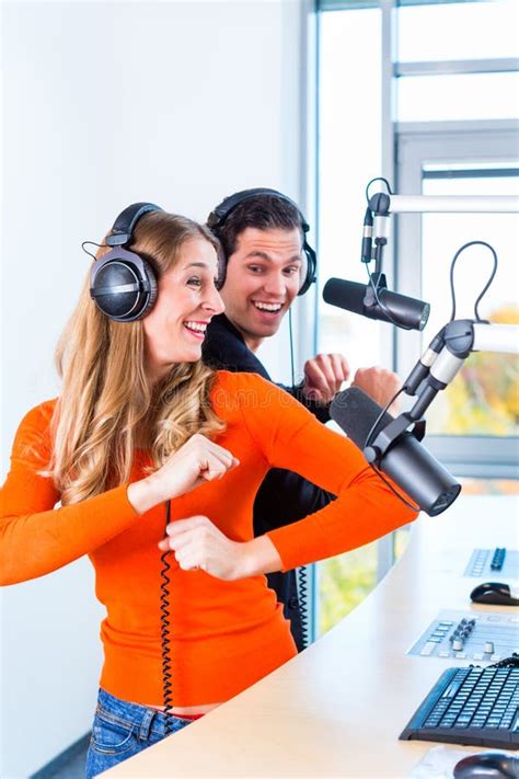 Radio Presenters In Radio Station On Air Stock Image Image Of Screen