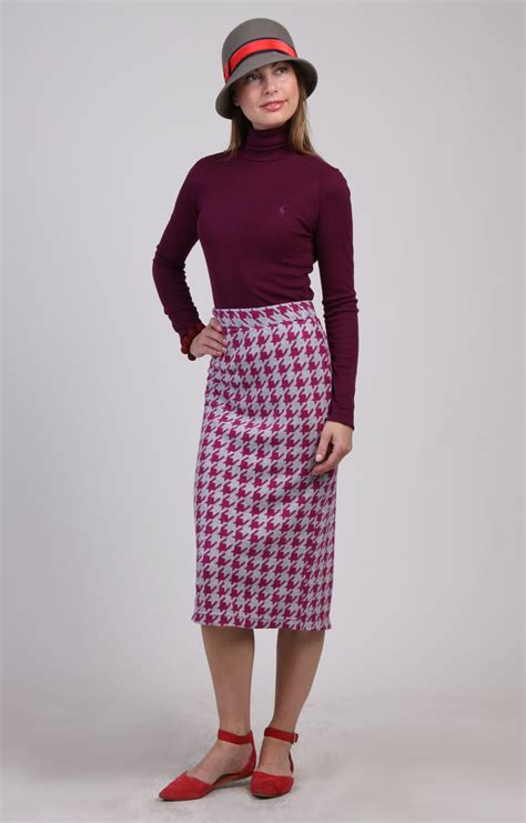 Purple Houndstooth Midi Skirt Sweater Knit Pencil Skirt Etsy
