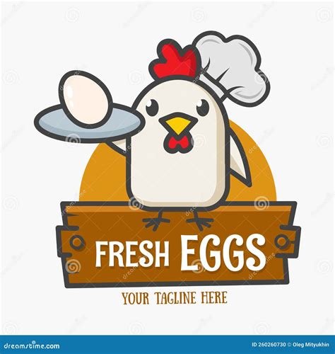 Fresh Chicken Eggs Logo Funny Chicken Wearing A Chef S Hat Serves Eggs