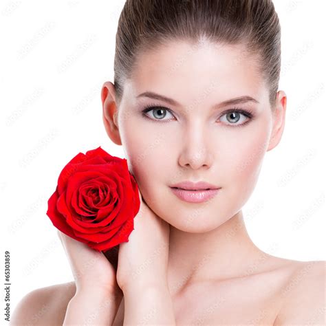 Beautiful Young Woman With Red Rose Stock 写真 Adobe Stock