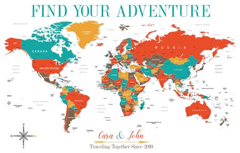 World Travel Map Personalized Map Canvas Pushpin Map Wedding T