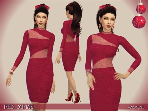 The Sims Resource Red Xmas Dress By Paogae • Sims 4 Downloads