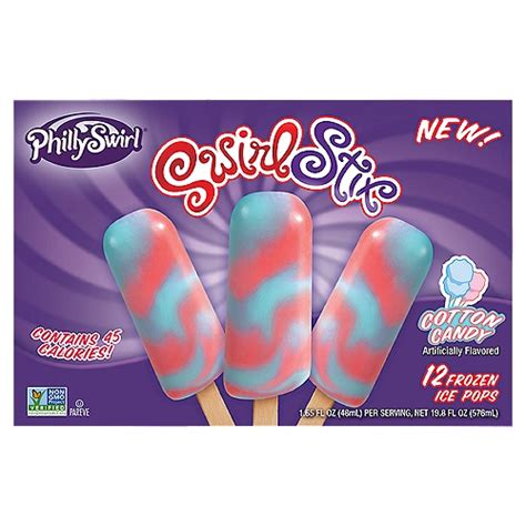 Philly Swirl Swirl Stix Cotton Candy Frozen Ice Pops 165 Fl Oz 12 Count