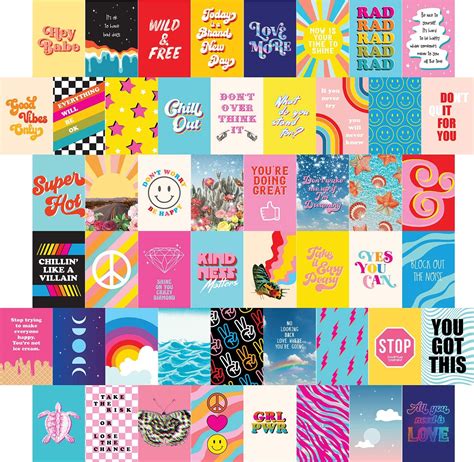 Artivo Bright Retro Wall Collage Kit Aesthetic Pictures 50 Set 4x6 Colorful Indie Wall Decor