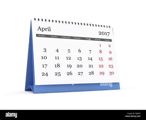 Montly Desk Calendar April Month 2017 Year Isolated On White