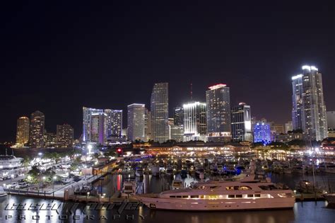 Florida Miami Tower Marina Bridge Beach Monuments Usa Night