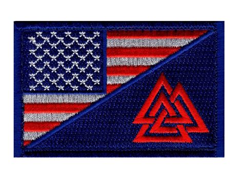 American Flag Valknut Viking Patch Embroidered Hook Blue Miltacusa