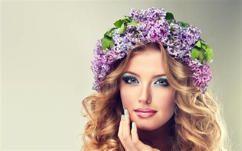 Beautiful Model Of Flowers Lilac With Curly Long Hair Hd Wallpaper