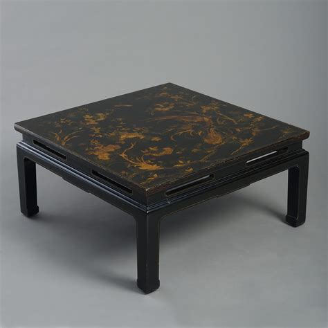 Japanese Black Lacquer Coffee Table Pair Of Japanese Ivory Panels On