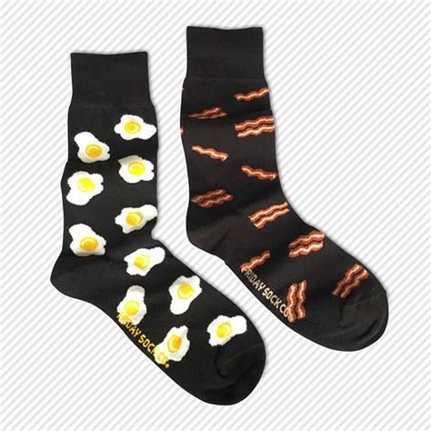 Mens Socks Mismatched Socks Bacon And Eggs Fun Socks Funky Socks Crazy