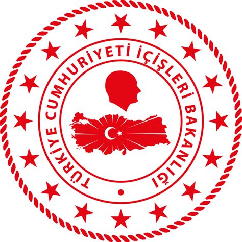 İçişleri bakanlığı logosu, 16 yıldız tarafından çevrelenmiş türkiye haritası ve içerisinde yerleştirilmiş türk bayrağı, haritanın hemen üzerinde yer alan mustafa kemal atatürk'ün silüetinden oluşuyor. İçişleri Bakanlığı,