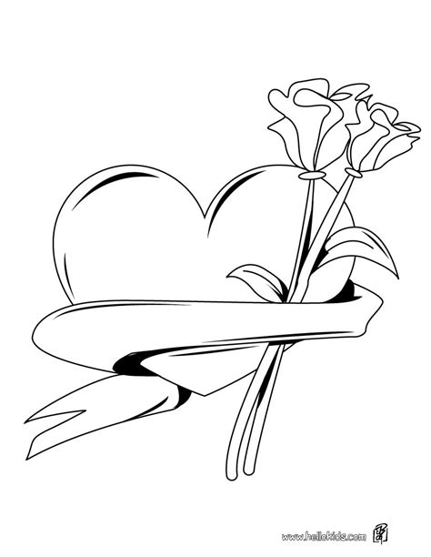 Heart And Roses Bunch Coloring Pages